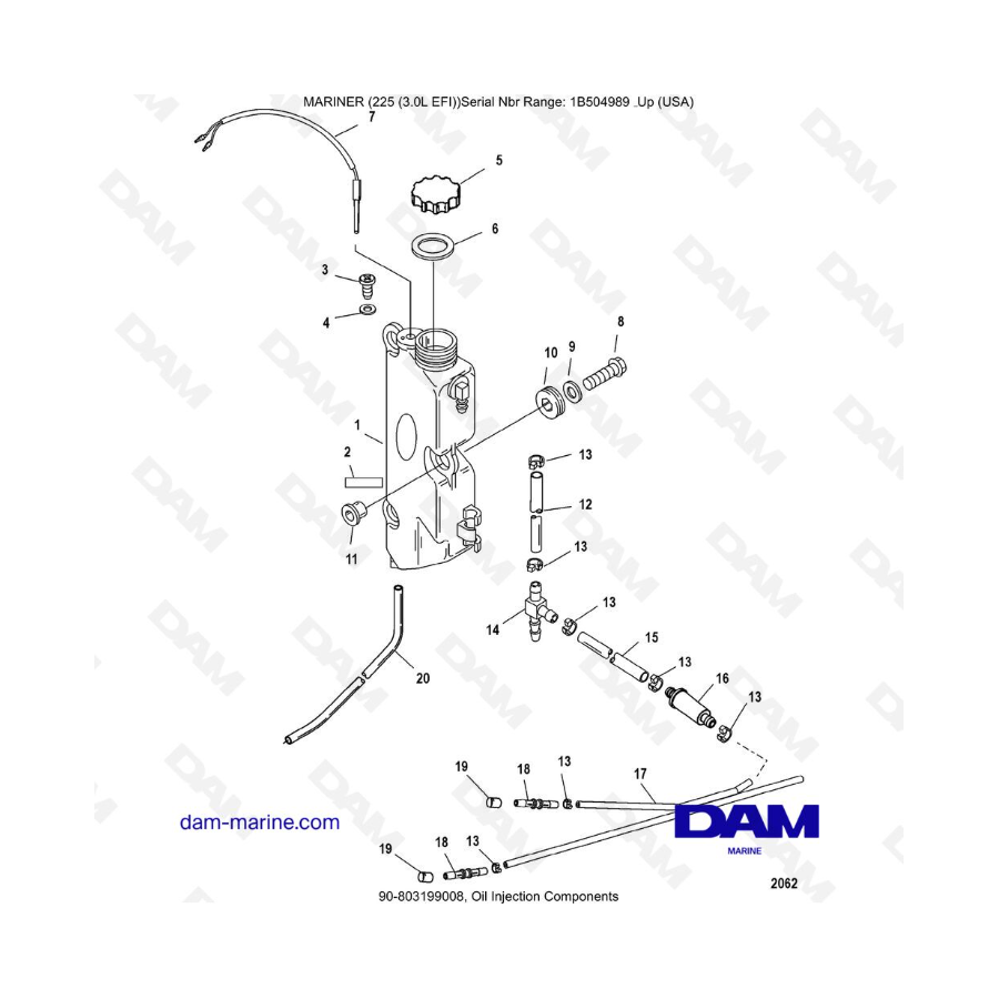 Mercury Mariner 225 EFI - Componentes de inyección de aceite