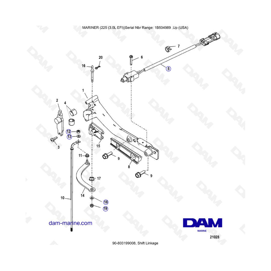 Mercury Mariner 225 EFI - Varilla de cambio