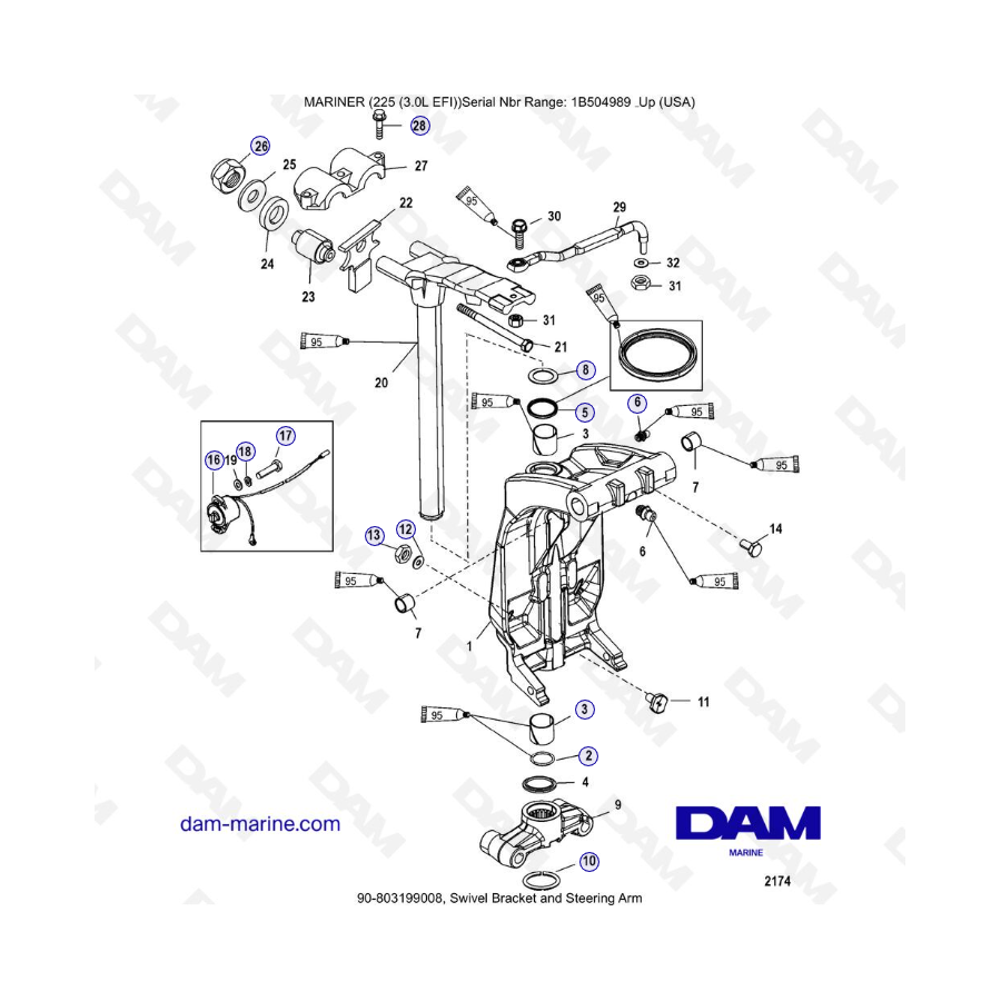 Mercury Mariner 225 EFI - Soporte giratorio y brazo de dirección