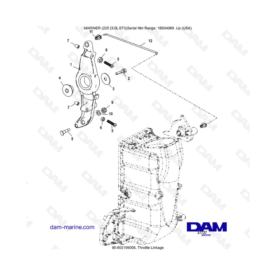 Mercury Mariner 225 EFI - Varillaje del acelerador