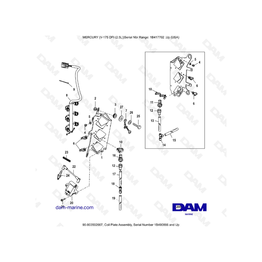 MERCURY MARINER 175 OPTIMAX -  Coil Plate Assembly, Serial Number 1B490866 and Up