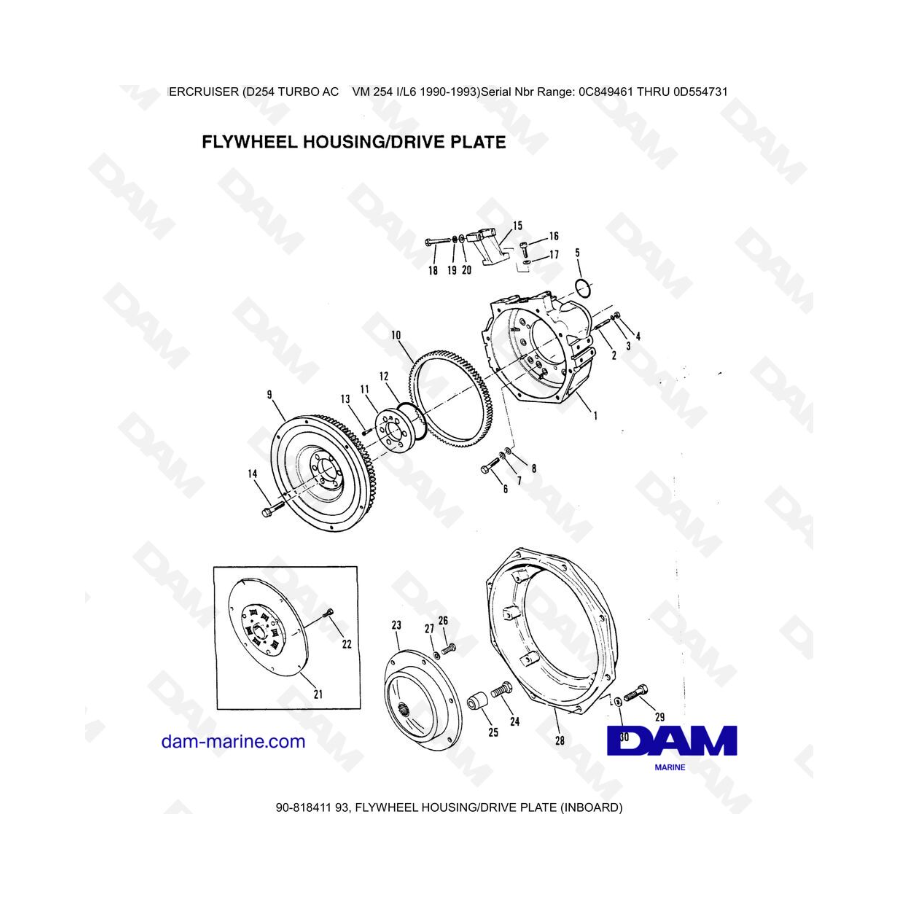 Mercruiser D254 TURBO AC - CAJA DEL VOLANTE/PLACA DE TRANSMISIÓN (INTERIOR)