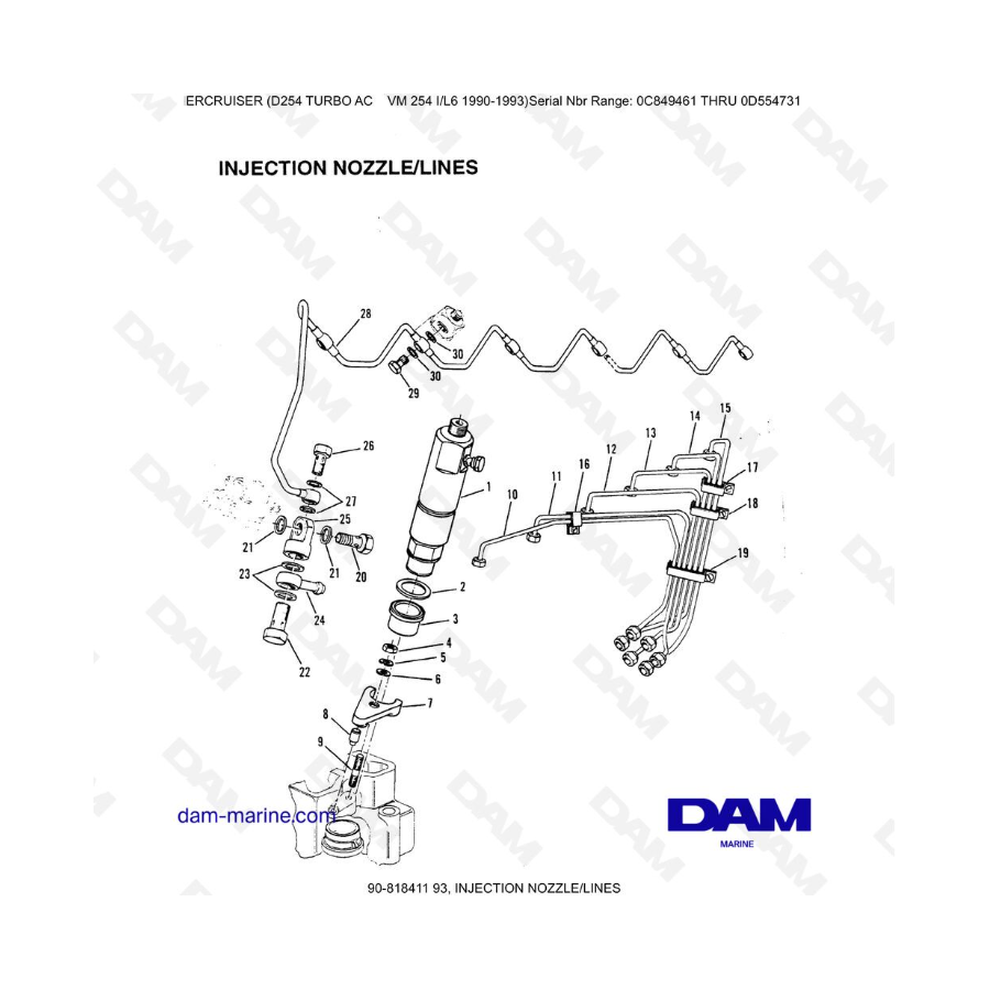 Mercruiser D254 TURBO AC - INJECTION NOZZLE/LINES