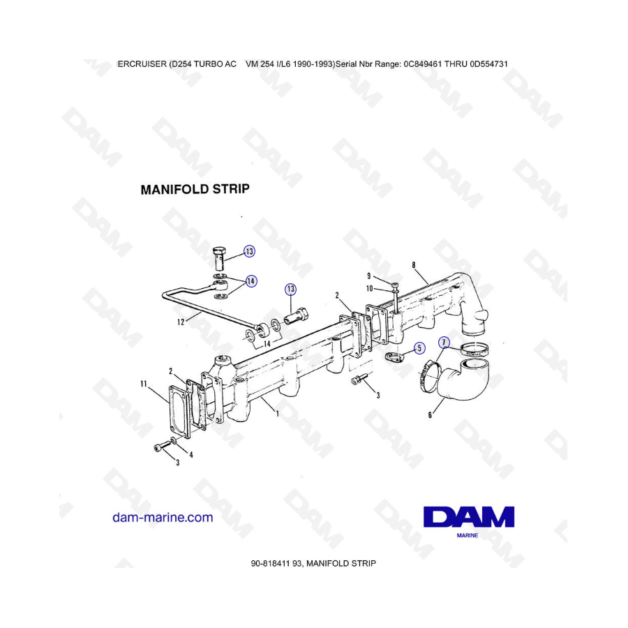 Mercruiser D254 TURBO AC - MANIFOLD STRIP