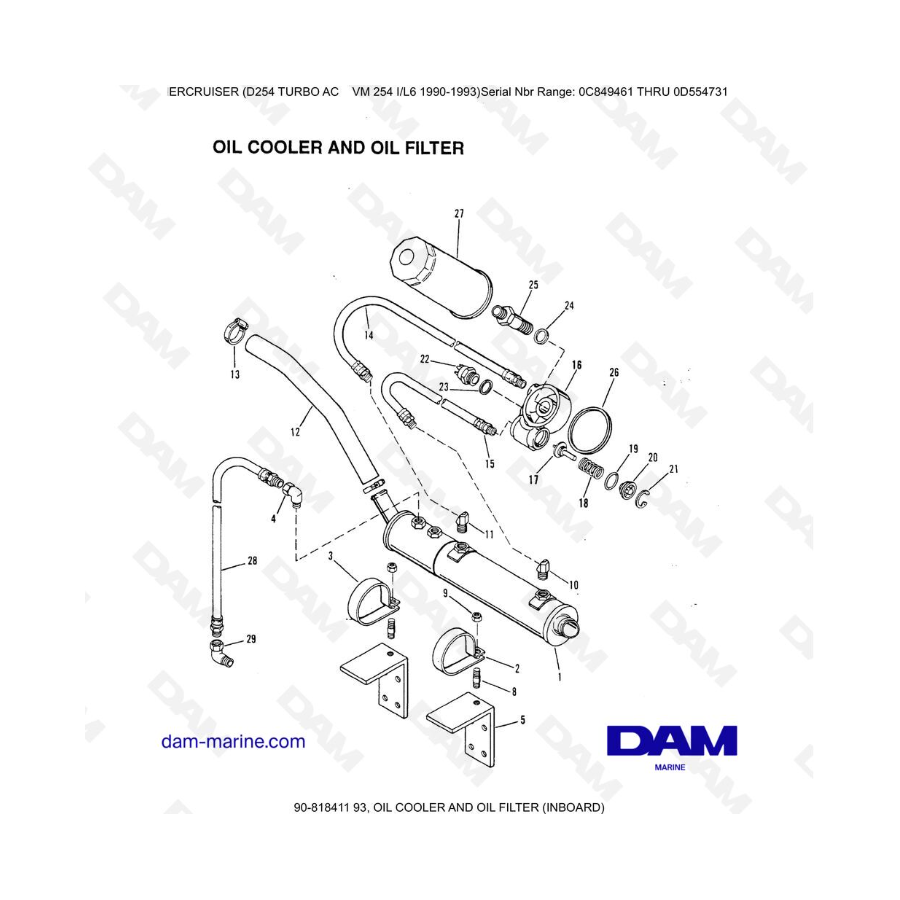 Mercruiser D254 TURBO AC - ENFRIADOR DE ACEITE Y FILTRO DE ACEITE (INTERIOR)