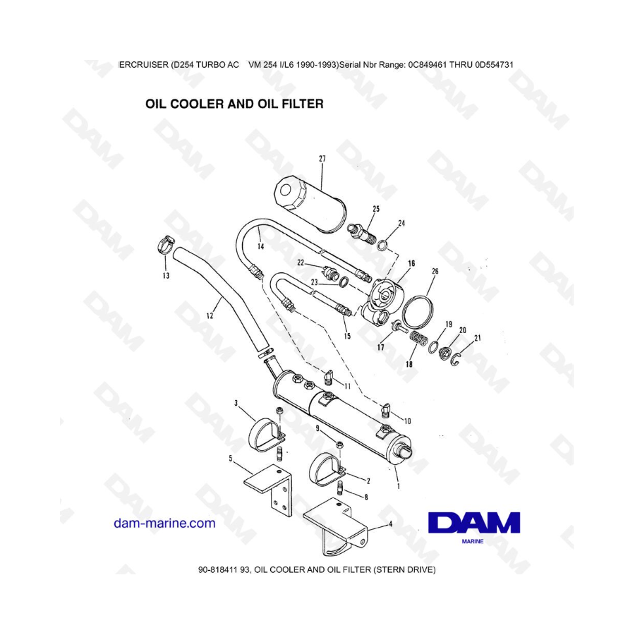 Mercruiser D254 TURBO AC - OIL COOLER AND OIL FILTER (STERN DRIVE)