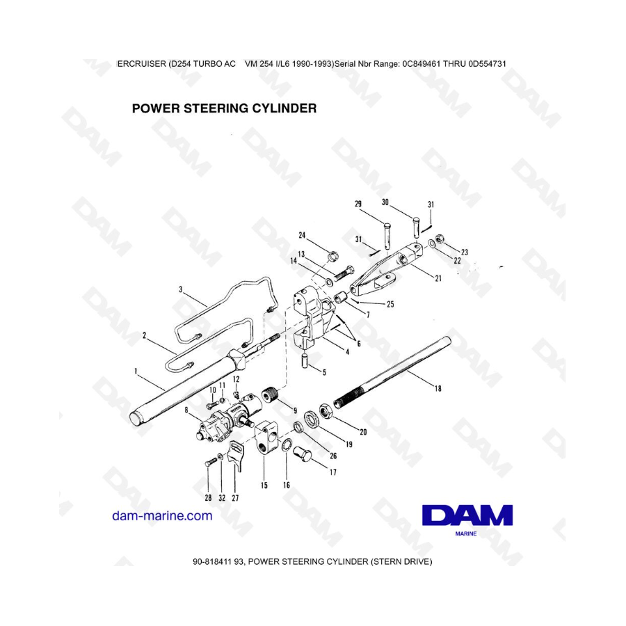 Mercruiser D254 TURBO AC - CILINDRO DE DIRECCIÓN ASISTIDA (TRANSMISIÓN DE POPA)