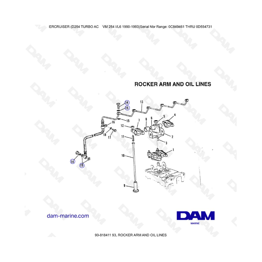 Mercruiser D254 TURBO AC - ROCKER ARM AND OIL LINES