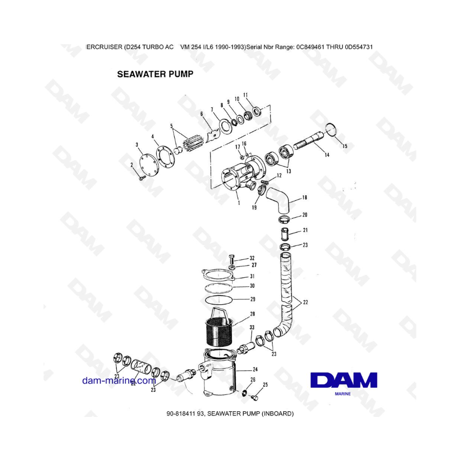 Mercruiser D254 TURBO AC - BOMBA DE AGUA DE MAR (INTERIOR)