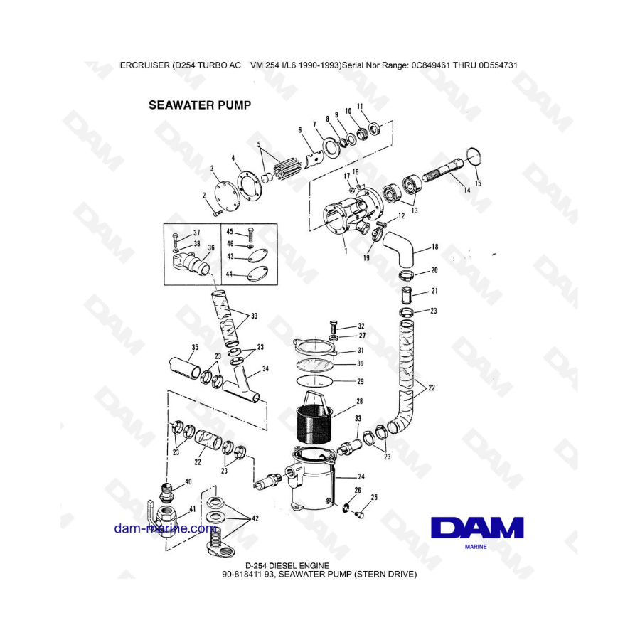 Mercruiser D254 TURBO AC - BOMBA DE AGUA DE MAR (MANDO DE POPA)