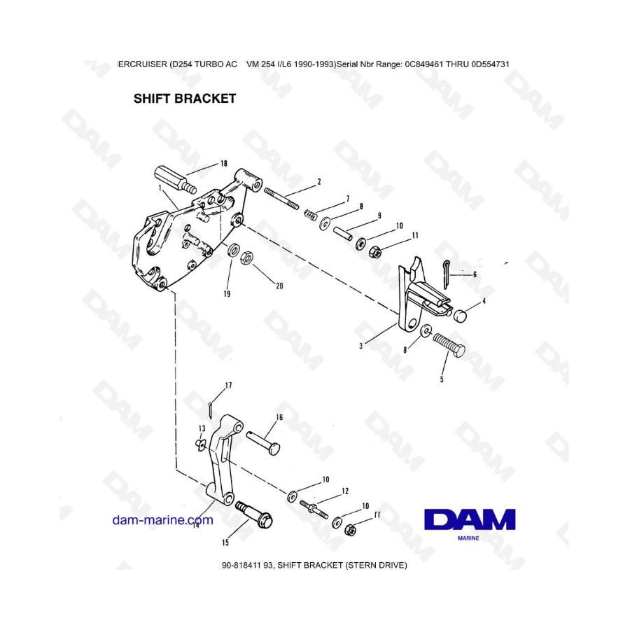 Mercruiser D254 TURBO AC - SHIFT BRACKET (STERN DRIVE)