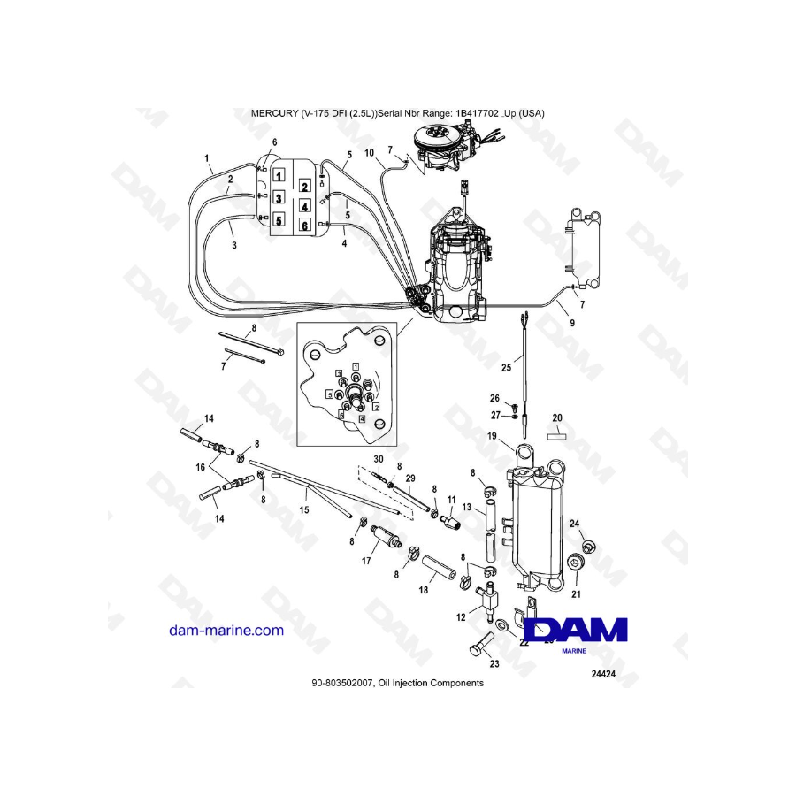 MERCURY MARINER 175 OPTIMAX - Componentes de inyección de aceite