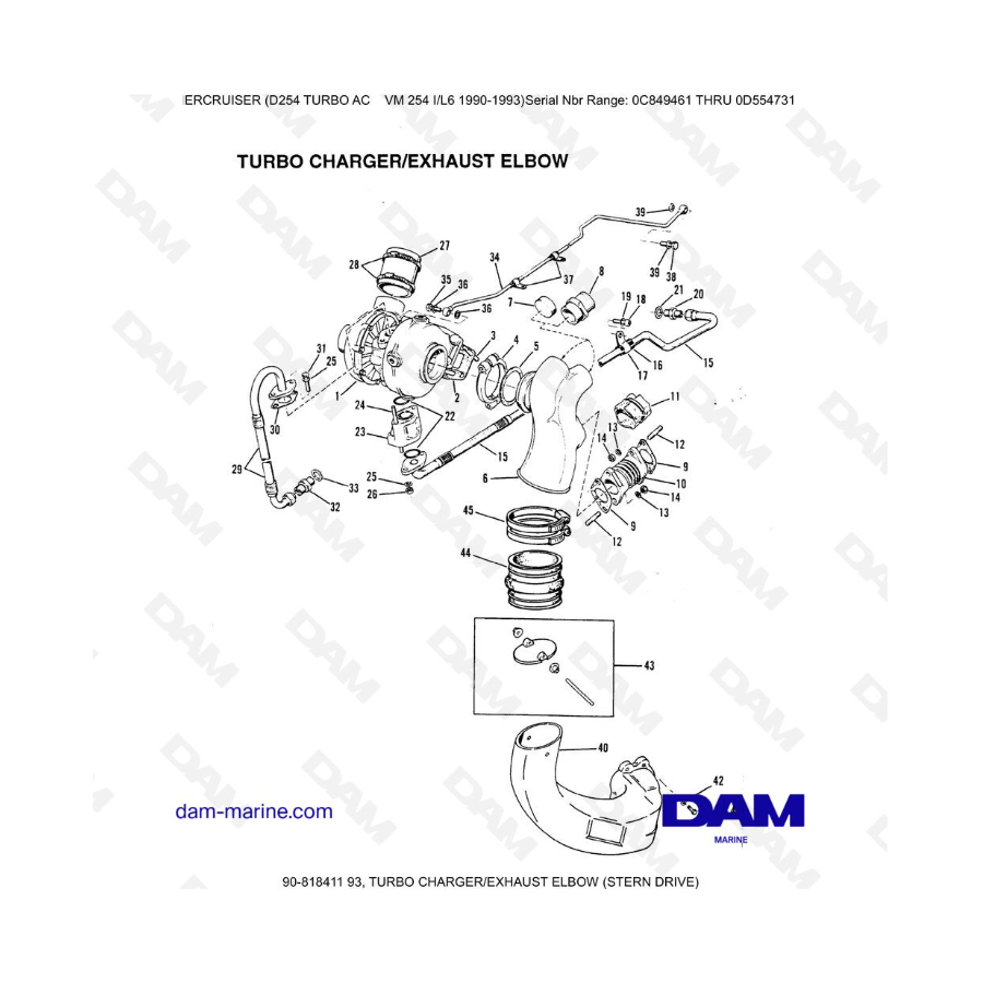 Mercruiser D254 TURBO AC - TURBO CARGADOR/CODO DE ESCAPE (MANDO DE POPA)