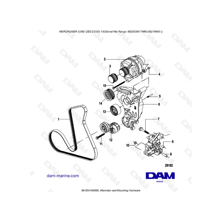 MERCRUISER CMD QSD 2.0 ES 130 - Alternador y Hardware de Montaje