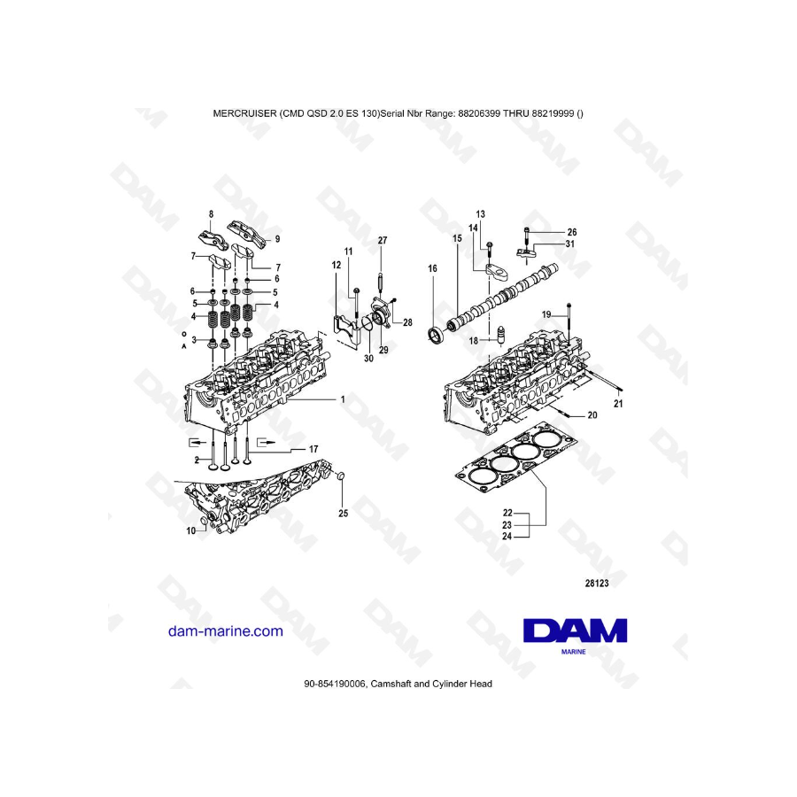 MERCRUISER CMD QSD 2.0 ES 130 - Árbol de levas y Culata