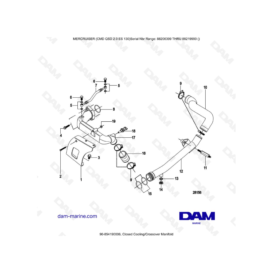 MERCRUISER CMD QSD 2.0 ES 130 - Colector de refrigeración/cruzado cerrado