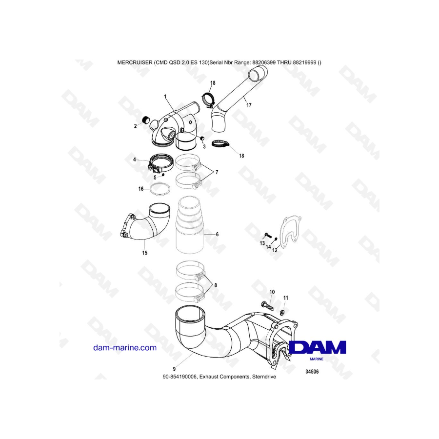 MERCRUISER CMD QSD 2.0 ES 130 - Componentes de escape, dentrofueraborda