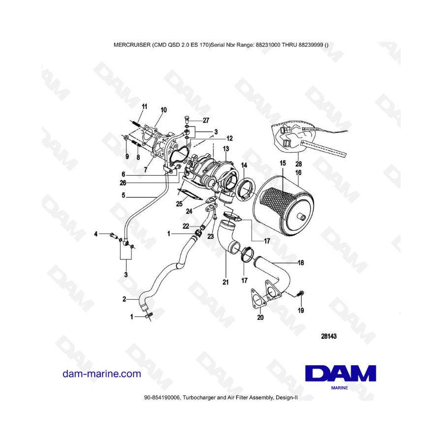 Mercruiser Cmd Qsd Es Turbocharger And Air Filter Assembly Design Ii Dam Marine