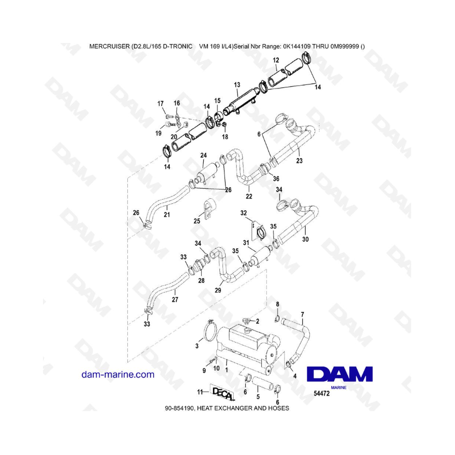 Mercruiser D2.8L 165 D-TRONIC - HEAT EXCHANGER AND HOSES