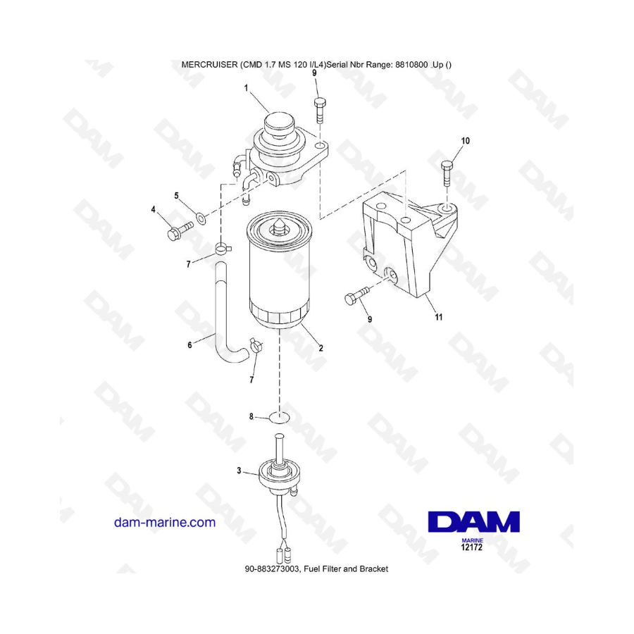 Mercruiser CMD 1.7L MS - Soporte y filtro de combustible