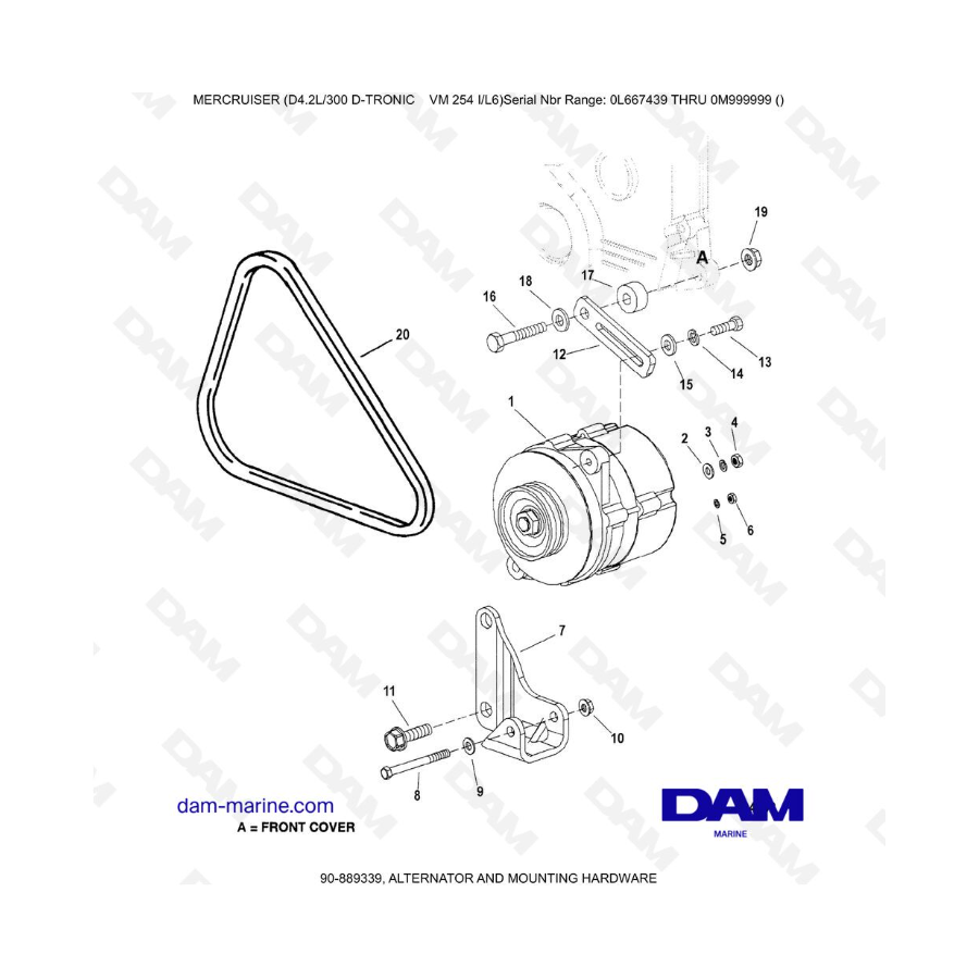 Mercruiser D4.2L 300 D-TRONIC - ALTERNATOR AND MOUNTING HARDWARE