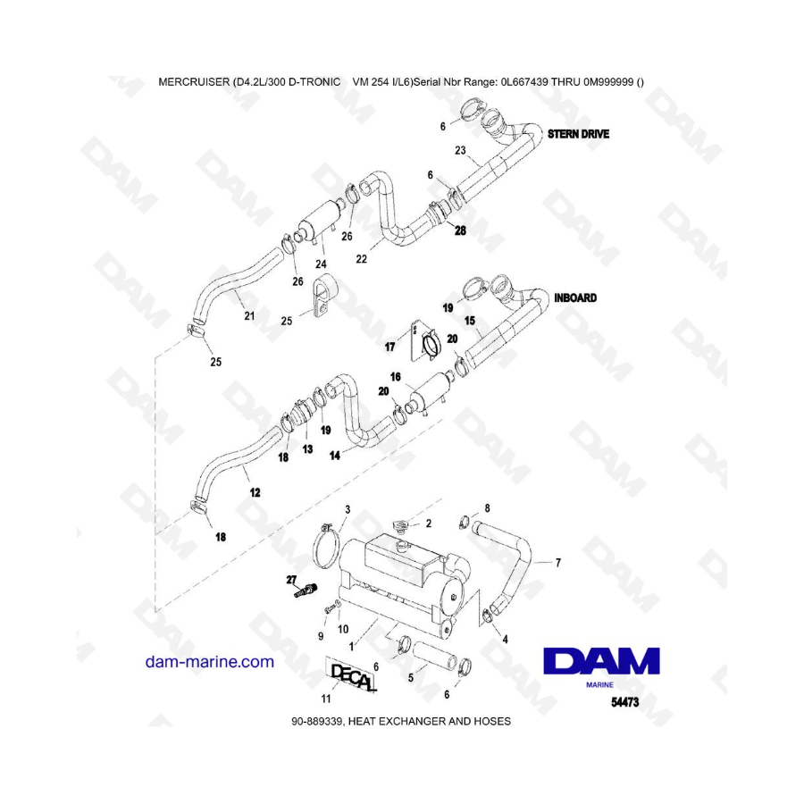 Mercruiser D4.2L 300 D-TRONIC - HEAT EXCHANGER AND HOSES