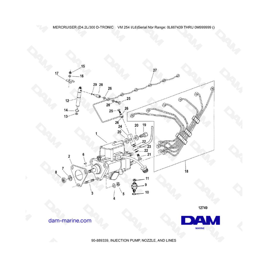 Mercruiser D4.2L 300 D-TRONIC - BOMBA DE INYECCIÓN, BOQUILLA Y LÍNEAS