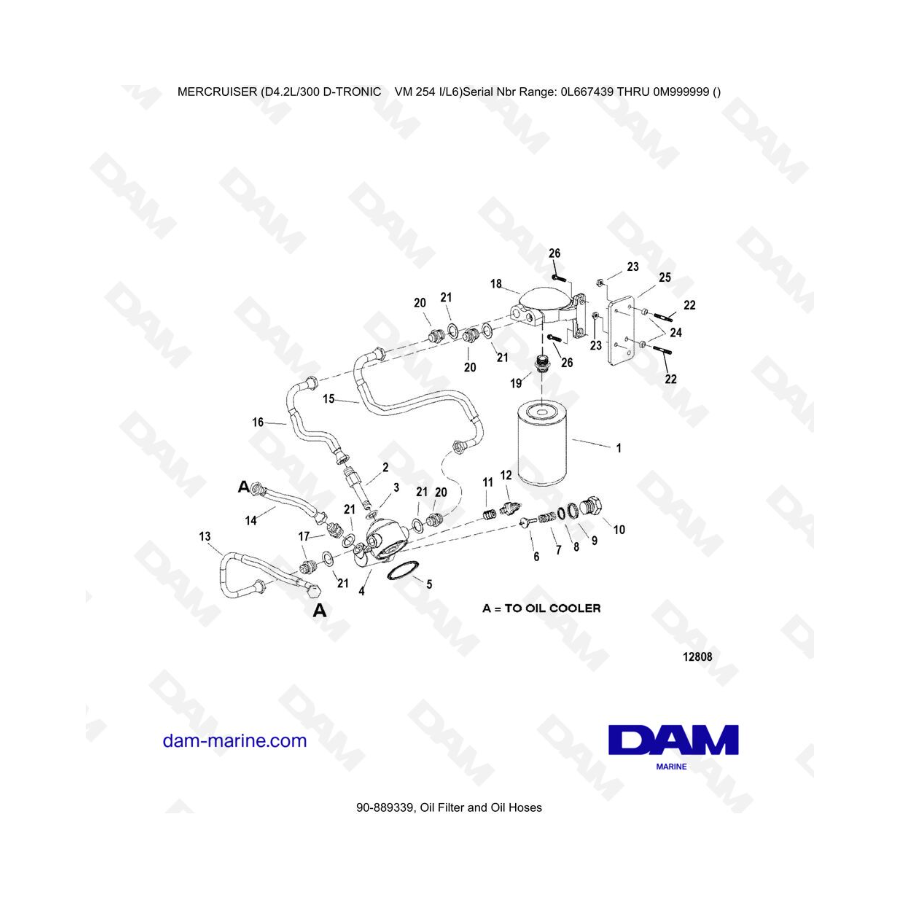 Mercruiser D4.2L 300 D-TRONIC - Oil Filter and Oil Hoses