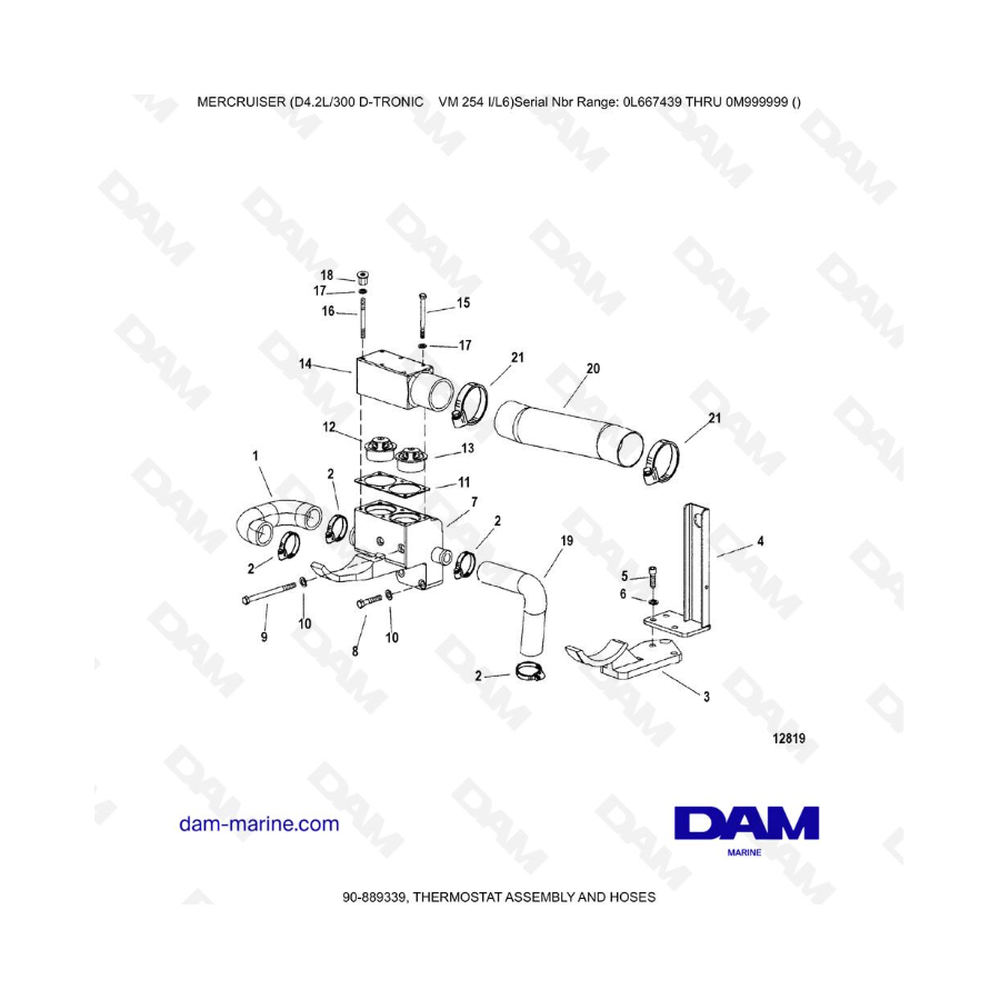 Mercruiser D4.2L 300 D-TRONIC - THERMOSTAT ASSEMBLY AND HOSES