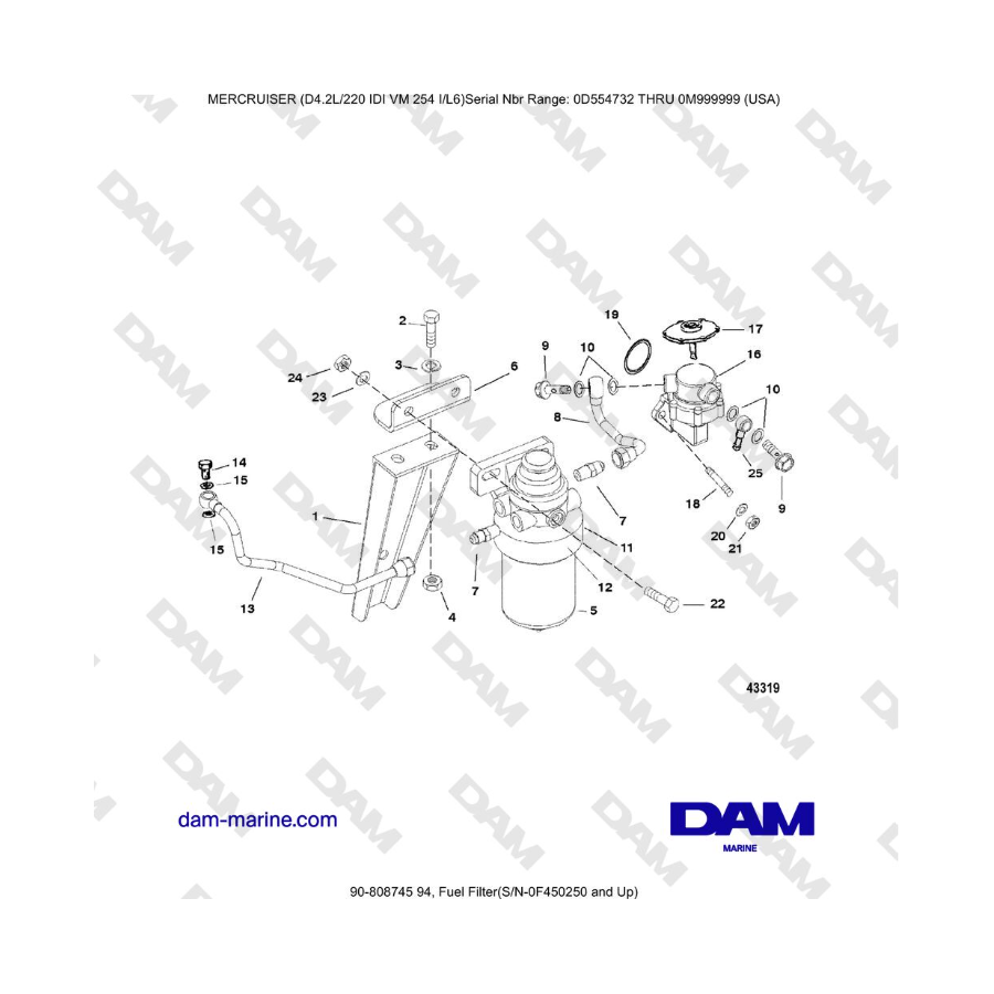 Mercruiser 4.2L 220 IDI - Filtro de combustible (S/N-0F450250 y superior)