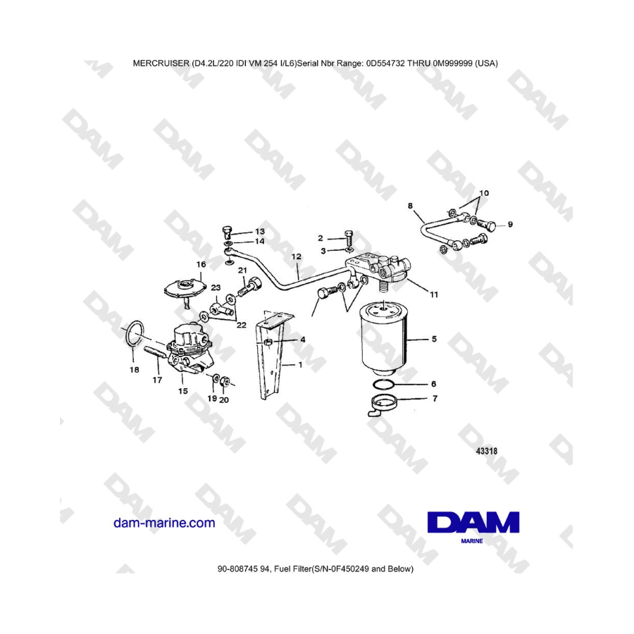 Mercruiser 4.2L 220 IDI - Filtro de combustible (S/N-0F450249 e inferior)