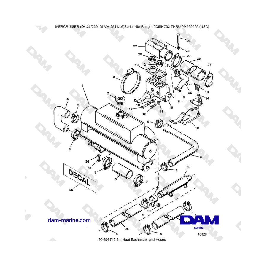 Mercruiser 4.2L 220 IDI - Heat Exchanger and Hoses