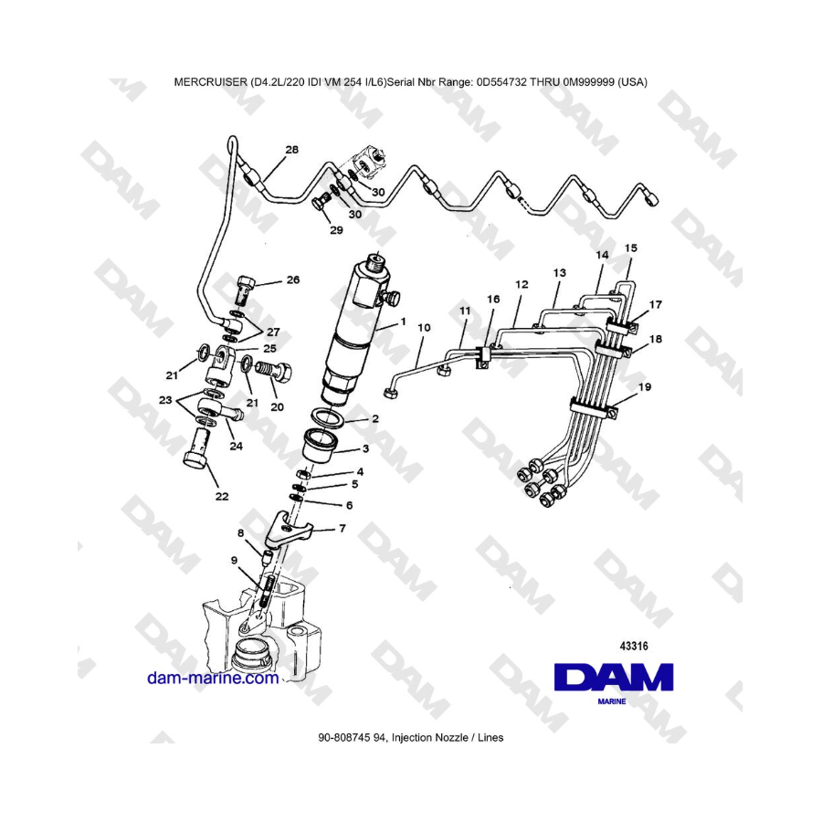 Mercruiser 4.2L 220 IDI - Injection Nozzle / Lines