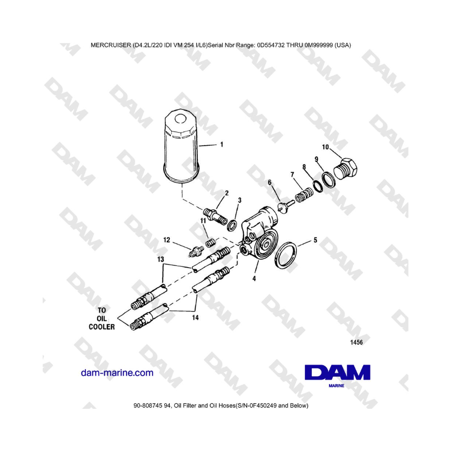 Mercruiser 4.2L 220 IDI - Filtro de aceite y mangueras de aceite (S/N-0F450250 y posteriores)