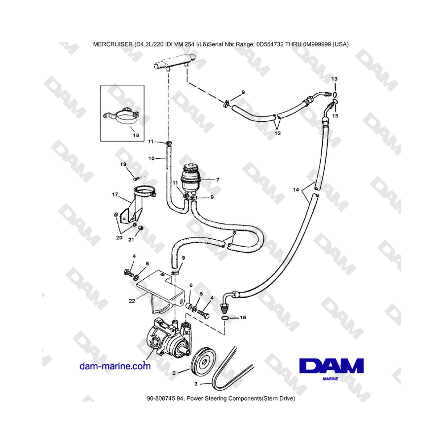 Mercruiser 4.2L 220 IDI - Componentes de dirección asistida (Stern Drive)