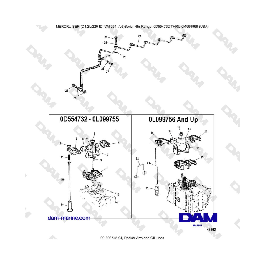 Mercruiser 4.2L 220 IDI - Balancines y líneas de aceite