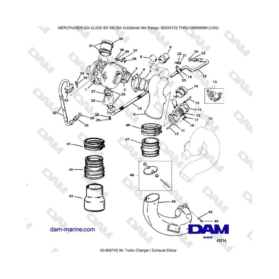 Mercruiser 4.2L 220 IDI - Turbo Charger / Exhaust Elbow