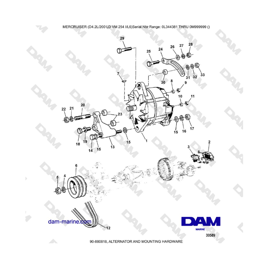 Mercruiser 4.2L 200 LD - ALTERNADOR Y ACCESORIOS DE MONTAJE