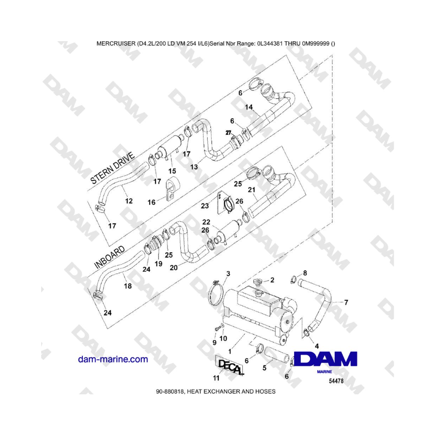 Mercruiser 4.2L 200 LD - HEAT EXCHANGER AND HOSES