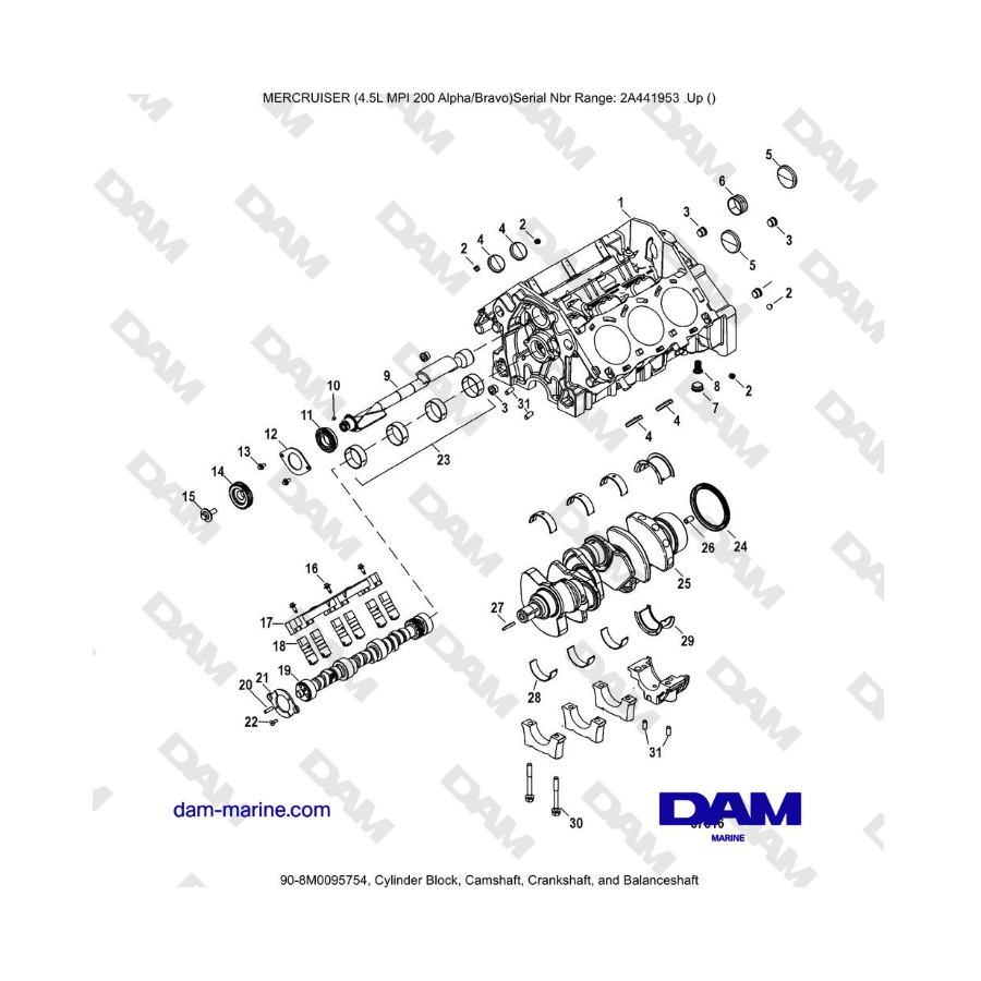 Mercruiser 4.5L MPI - Cylinder Block, Camshaft, Crankshaft, and Balanceshaft