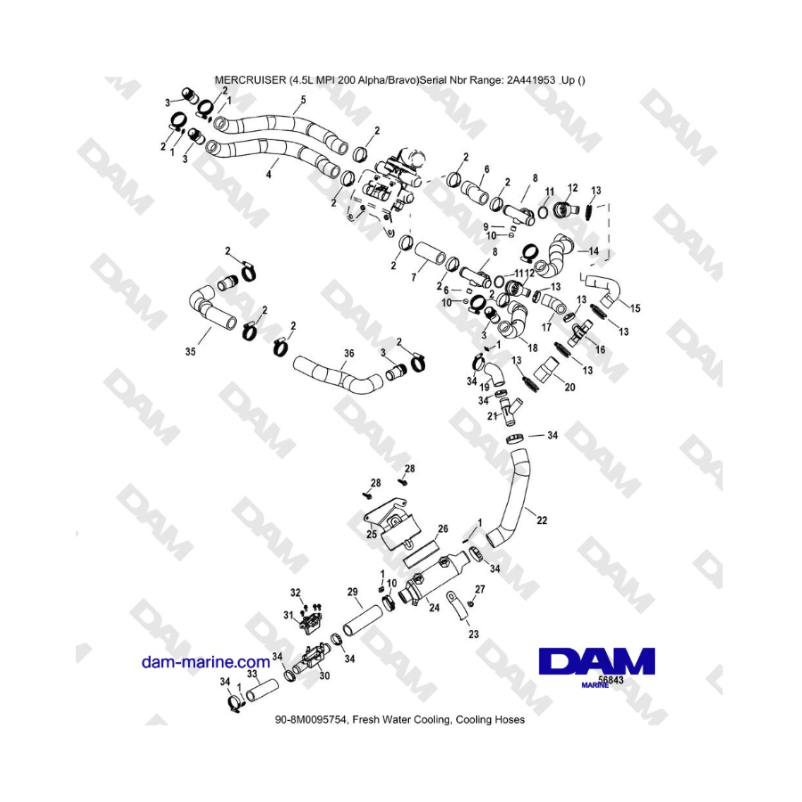 Mercruiser 4.5L MPI - Fresh Water Cooling, Cooling Hoses