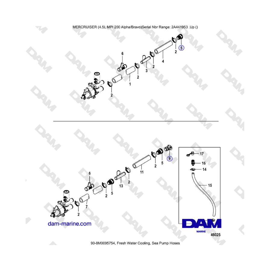 Mercruiser 4.5L MPI - Refrigeración por agua dulce, Mangueras para bombas marinas