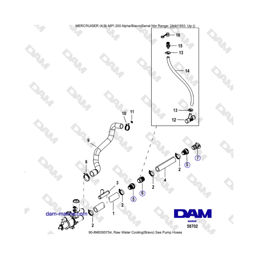 Mercruiser 4.5L MPI - Mangueras de bomba marina de refrigeración de agua cruda (Bravo)