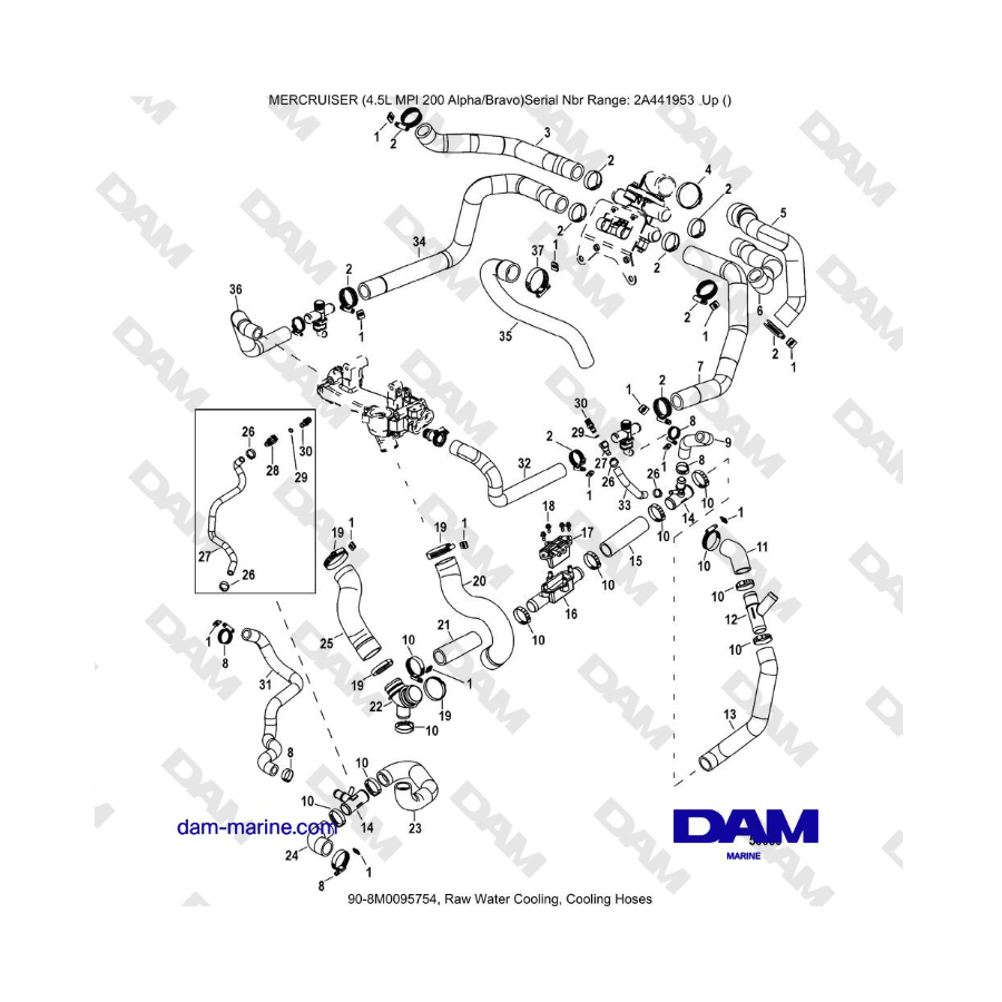 Mercruiser 4.5L MPI - Refrigeración de agua bruta, Mangueras de refrigeración