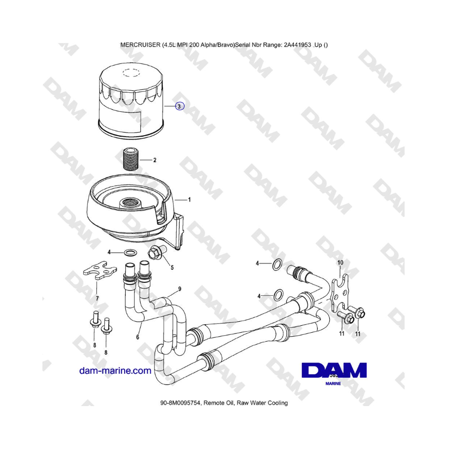 Mercruiser 4.5L MPI - Aceite remoto, enfriamiento de agua cruda