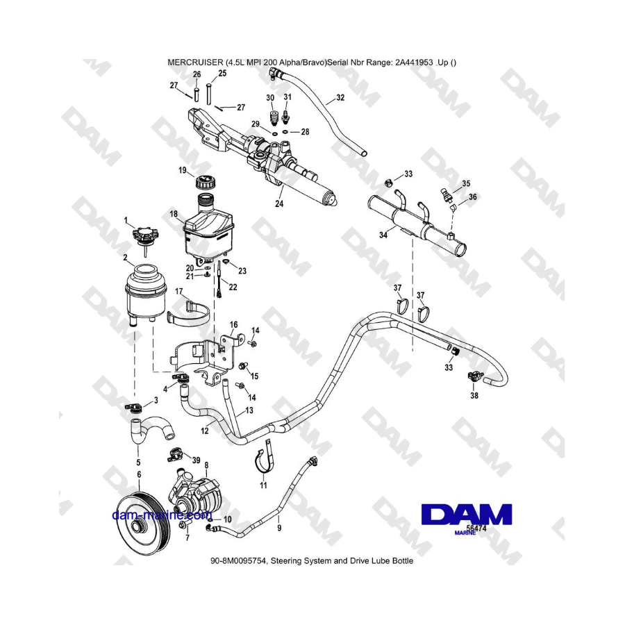 Mercruiser 4.5L MPI - Sistema de dirección y botella de lubricante de transmisión