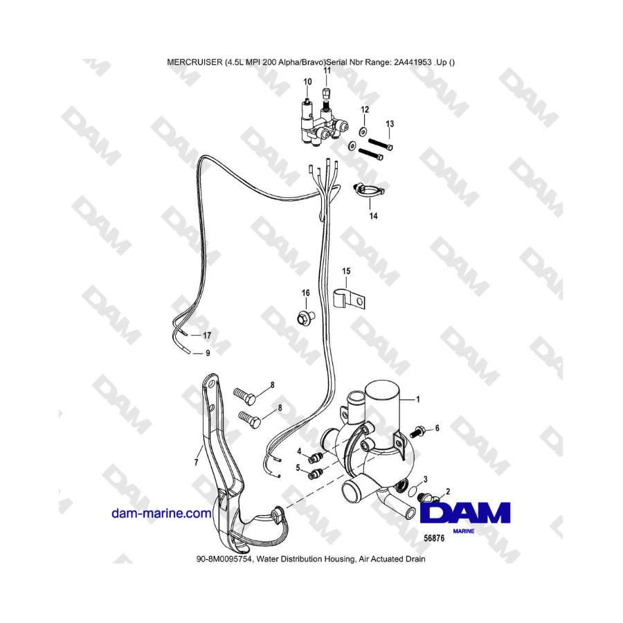 Mercruiser 4.5L MPI - Carcasa de distribución de agua, drenaje accionado por aire