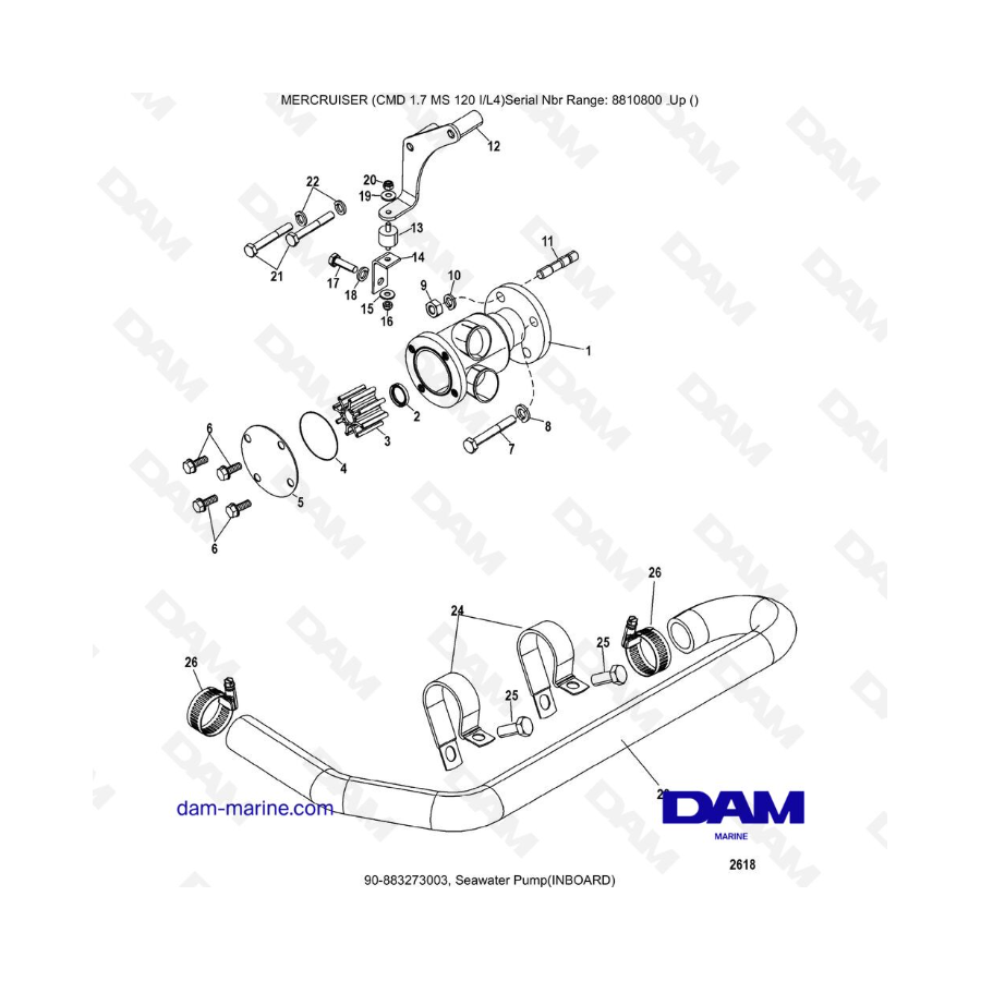 Mercruiser CMD 1.7L MS 120 - Bomba de agua de mar (INTERIOR)