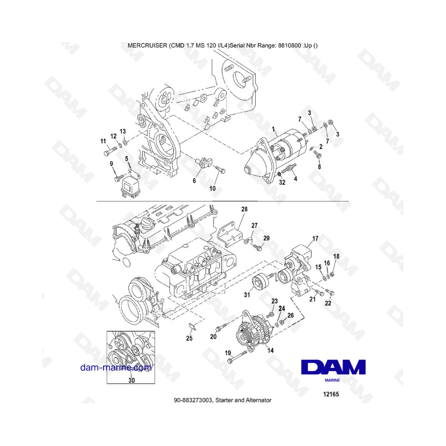 Mercruiser CMD 1.7L MS 120 - Motor de arranque y alternador