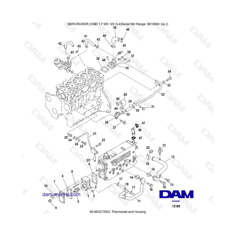 Mercruiser CMD 1.7L MS 120 - Termostato y Carcasa